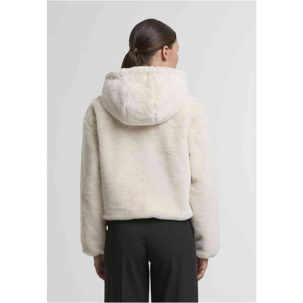Urban Classics - Faux Fur Vest met capuchon - Creme